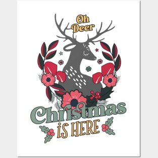 Floral Fauna Festivity: Oh Deer Christmas is Here Posters and Art